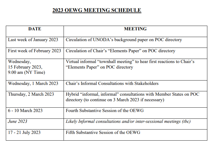 2023 OEWG meeting schedule