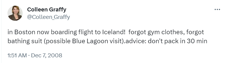 Colleen Graffy tweets about Iceland’s Blue Lagoon.