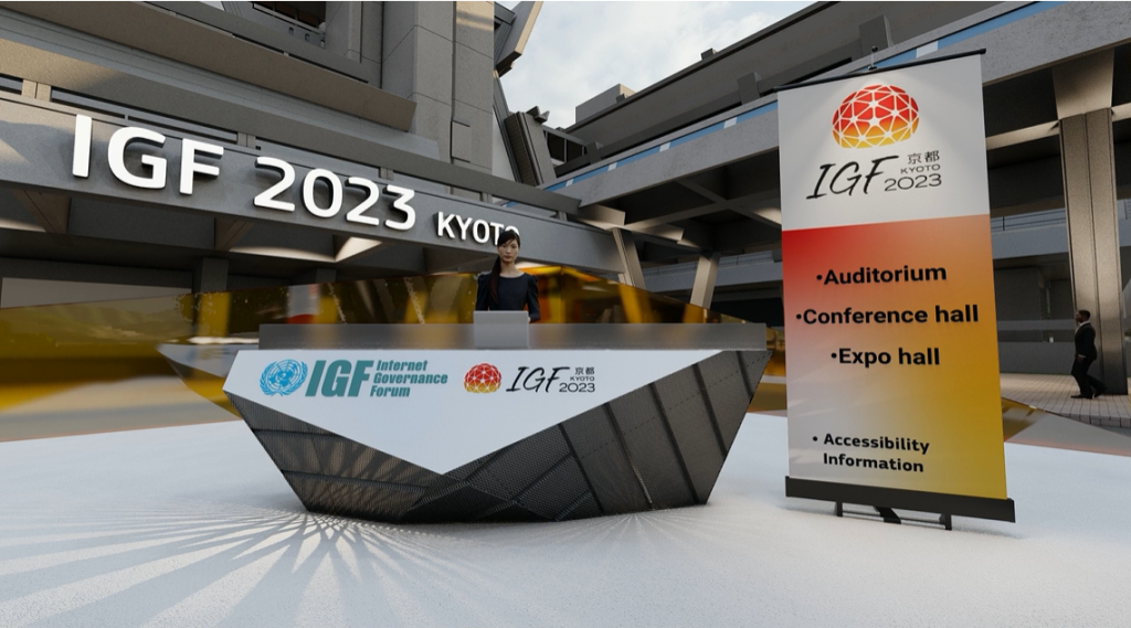 IGF2023 virtual reception desk attended by an avatar