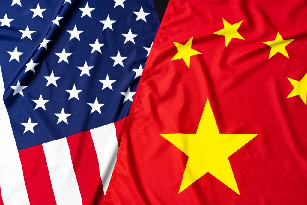 American and Chinese flags, diplomatic crisis concept