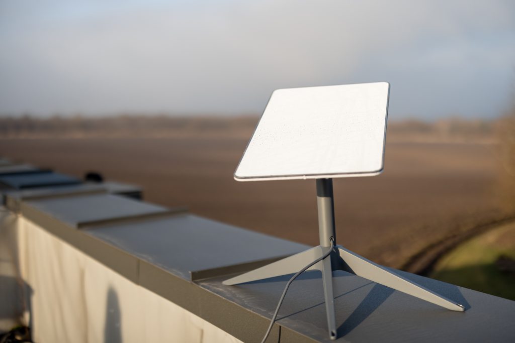 Starlink satellite dish on the roof of residential building