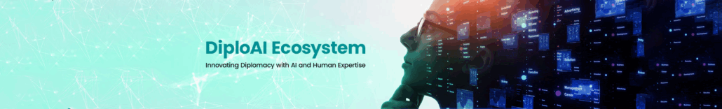 A banner with the text DiploAI Ecosystem: Innovating diplomacy with AI and human expertise