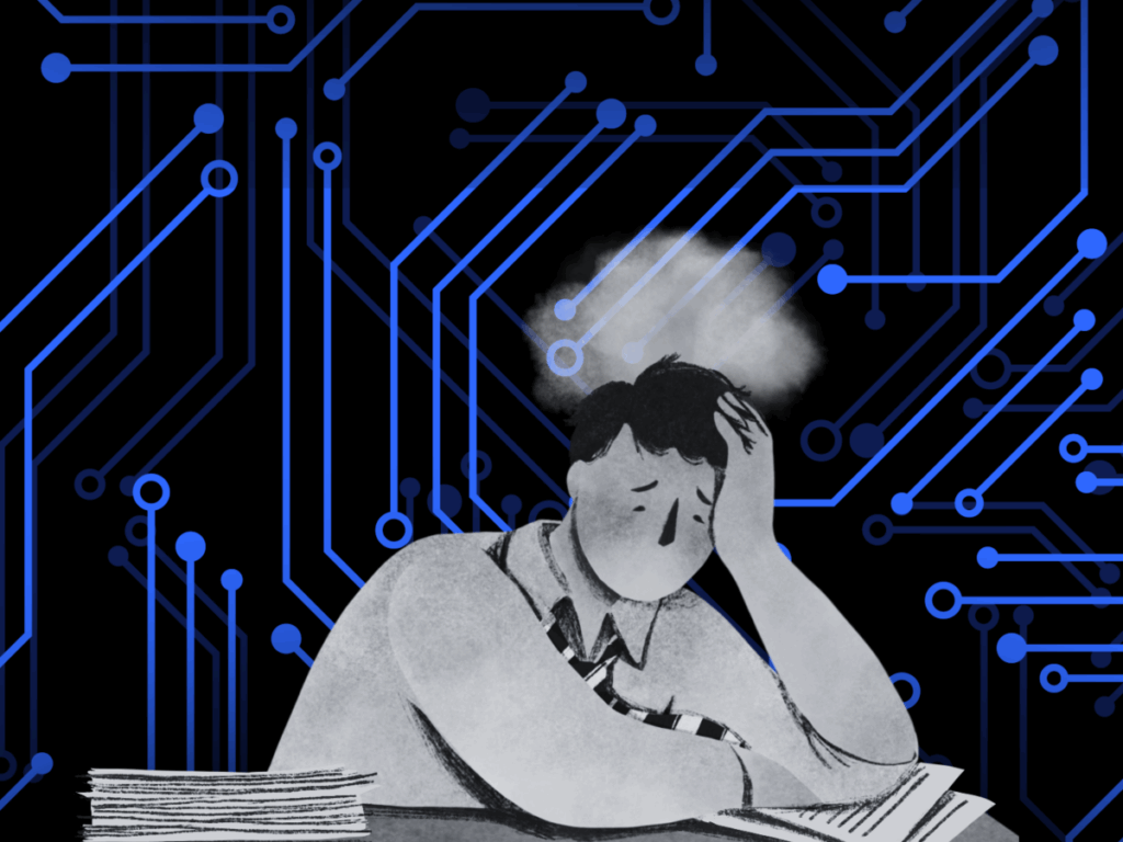 AI mental health impact, workplace depression AI, AI surveillance stress, job insecurity AI, employee burnout, information overload, workplace well‑being AI, AI misuse mental health, AI trust transparency, hybrid AI-human work strategy