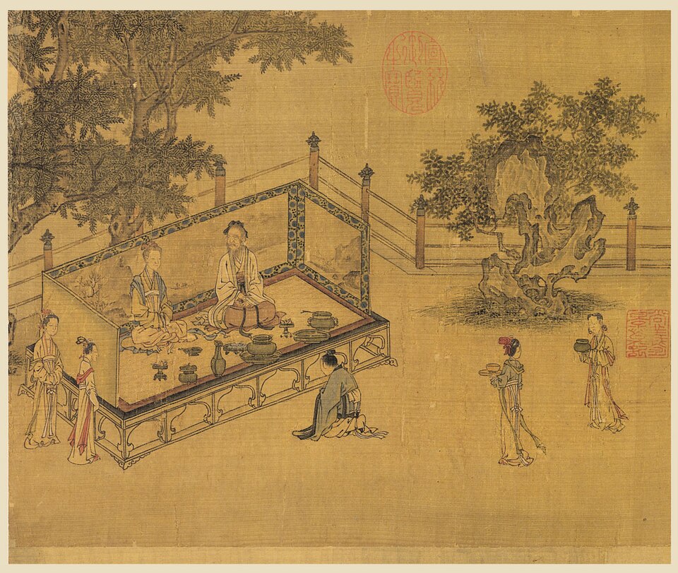 The image shows ‘The Classic of Filial Piety’, an ink painting made on silk.