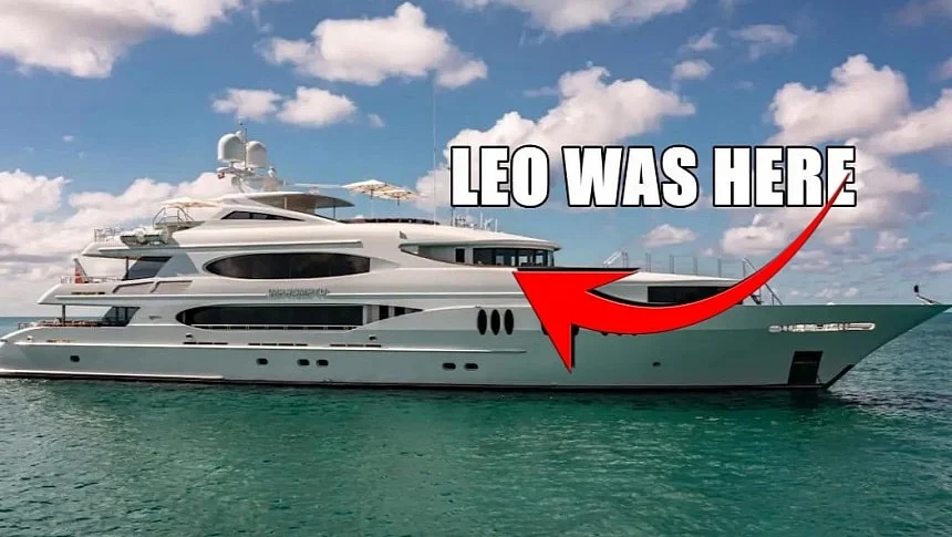 Who needs diplomats when you have Taylor Swift? 5 A photograph of a luxury superyacht with the text, 'Leo was here'.