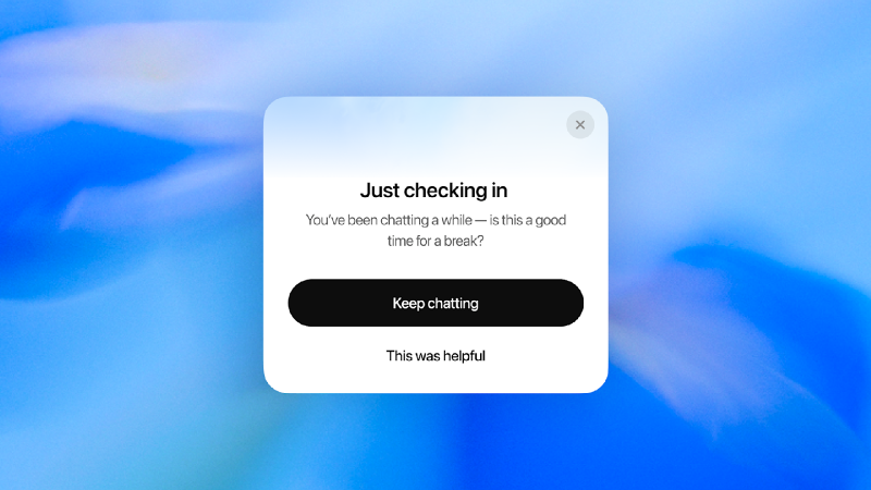 Users chatting for extended periods receive reminders from ChatGPT to pause and reflect, encouraging safer and more thoughtful exchanges.