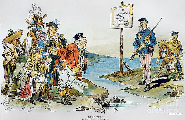 Monroe Doctrine and Gunboat diplomacy 2.0 1 The image shows a political cartoon depicting the Monroe Doctrine.