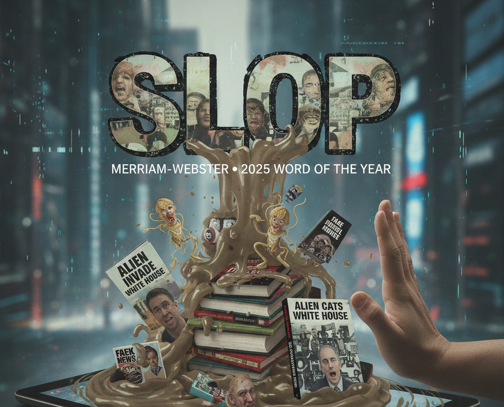 Merriam-Webster names ‘slop’ as 2025’s word of the year, highlighting the surge in AI-generated low-quality content and growing public desire for authentic digital media.