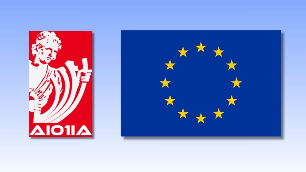EU flag alongside the AIOLIA logo representing the application of AI principles in system design