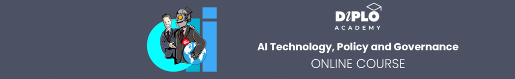 The image shows a banner advertising the Diplo Academy AI Technology, Policy and Governance Online Course