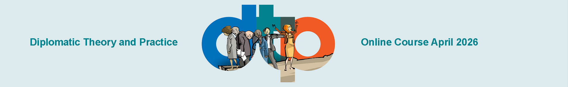 The image shows a banner with the text Diplomatic Theory and Practice, Online Course April 2026