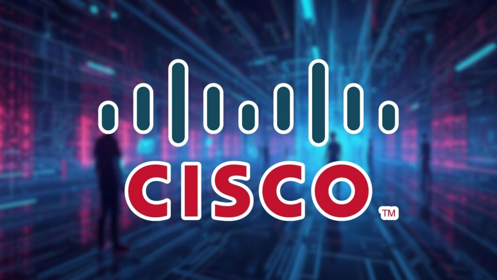 Cisco logo over a digital data centre background symbolising enterprise AI security and autonomous agent protection