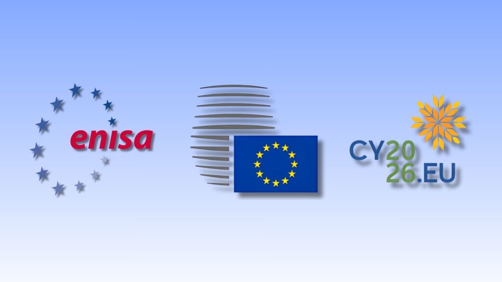 ENISA, Council of the European Union, and Cyprus Presidency logos illustrating the 2026 European Cybersecurity Certification Conference in Ayia Napa