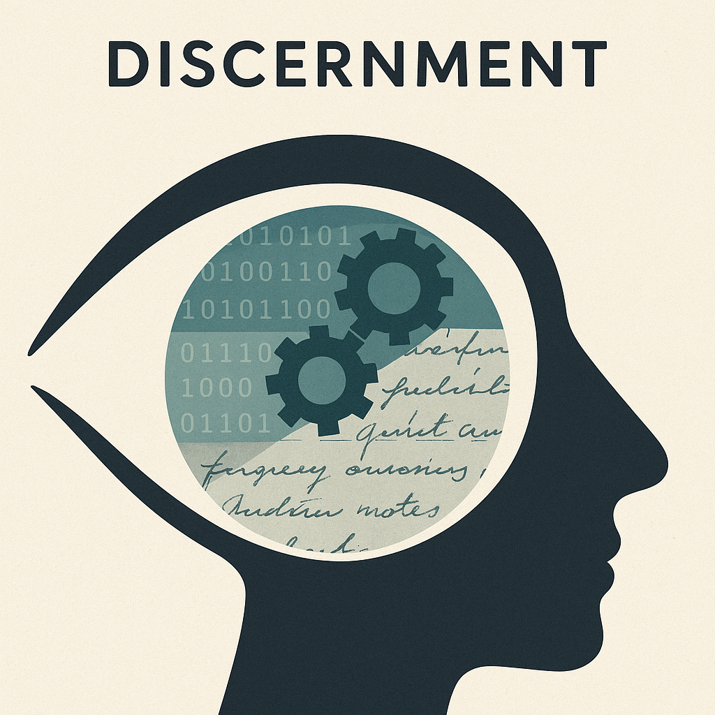 The image shows an illustration of a human head with the title Discernment