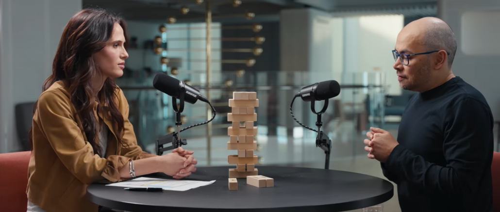 The image shows a screenshot from an interview with Demis Hassabis