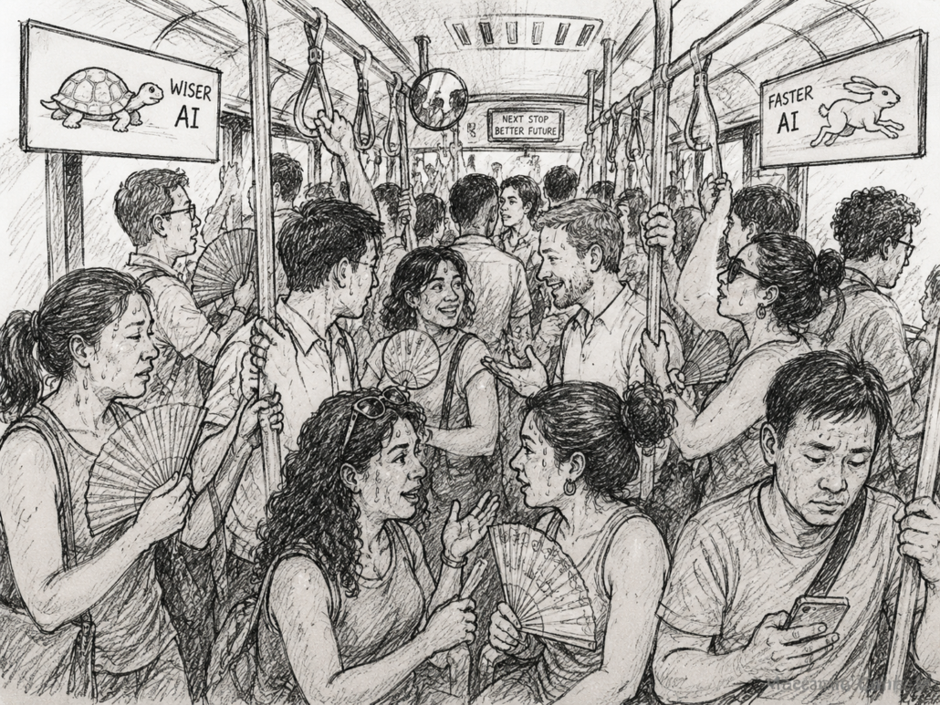 An AI generated image depicts a busy bus