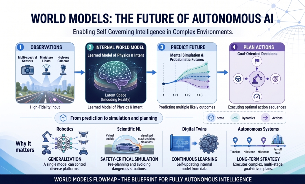 An AI generated infographic entitled World Models: The Future of Autonomous AI