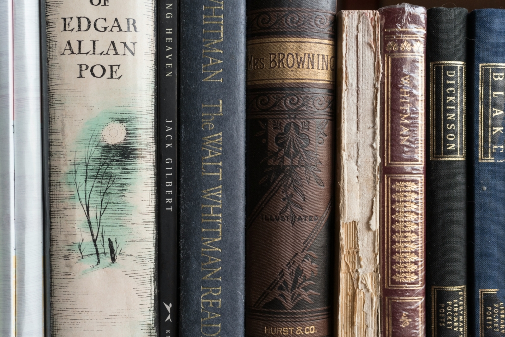 The image shows a photograph of books on a shelf